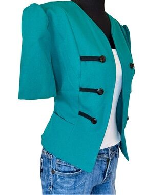Vintage Teal 1980s Union Made Puff Sleeve Accent Jacket - Size M/L by Berg- Ray
